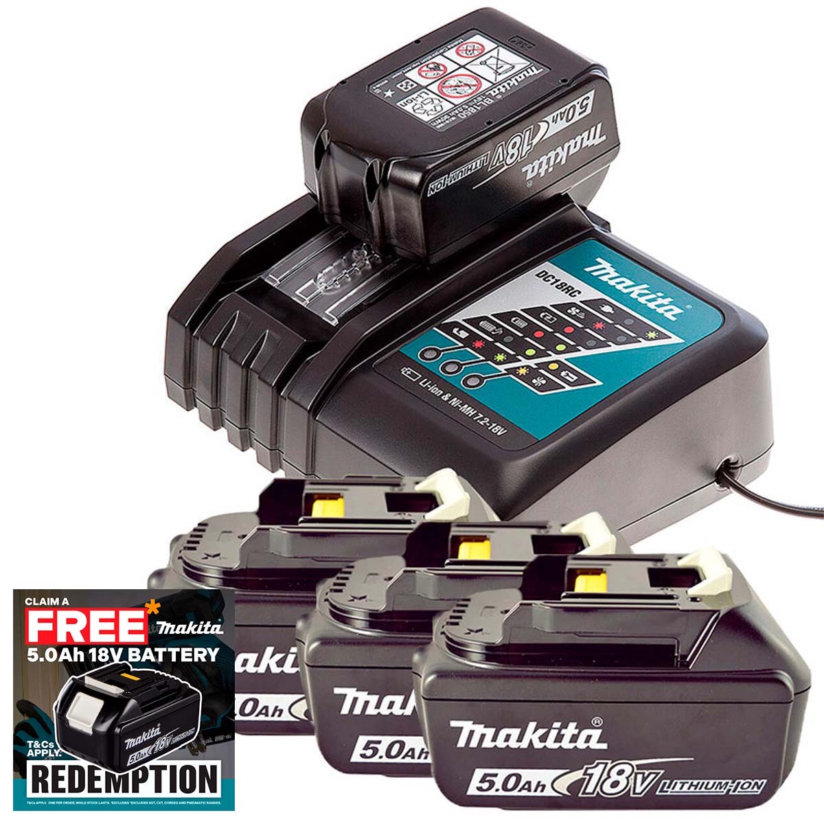 Makita DC18RC 18V LXT Fast Charger with 4x 50Ah Batteries