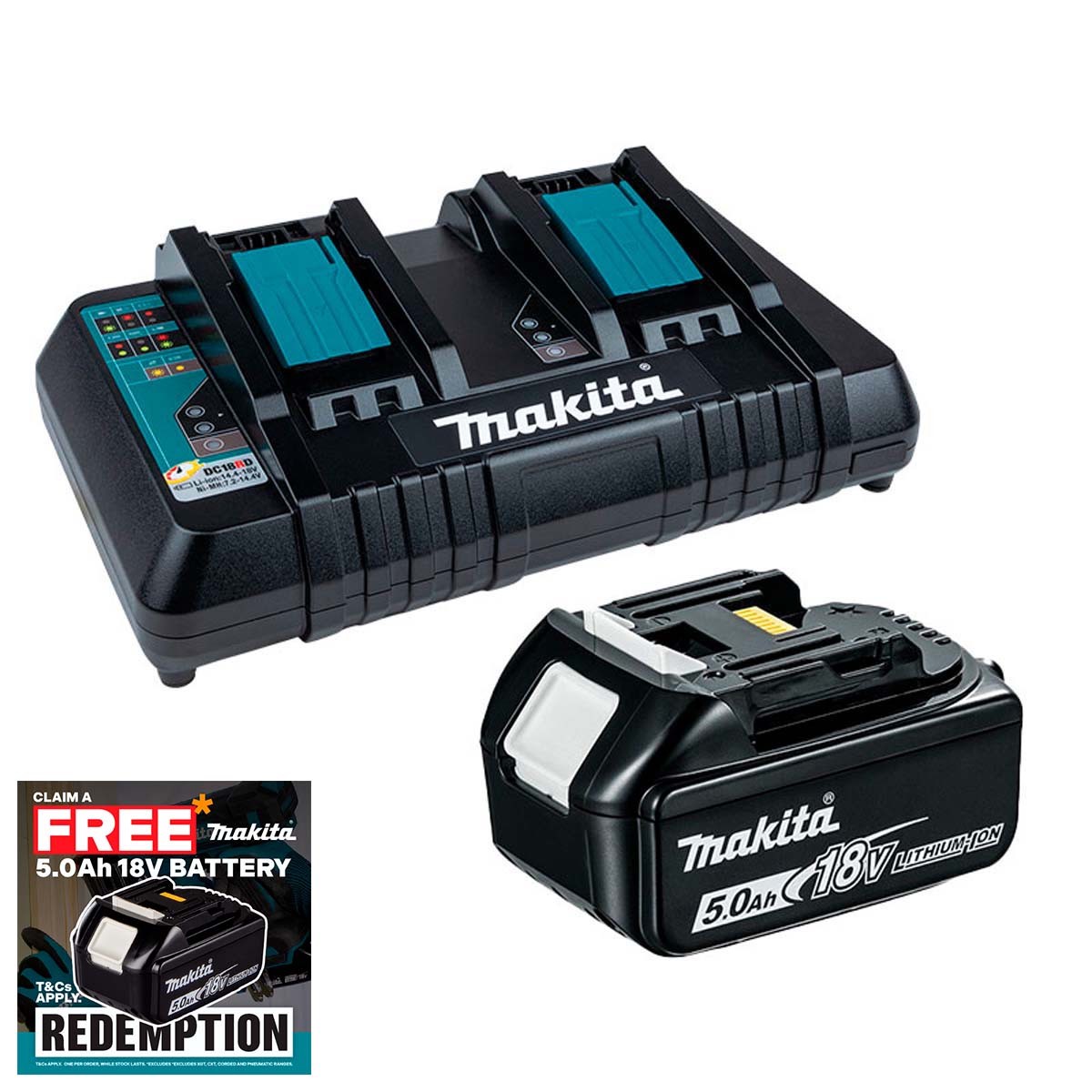 Makita DC18RD LXT Twin Port Charger BL1850B 50Ah Battery Bundle