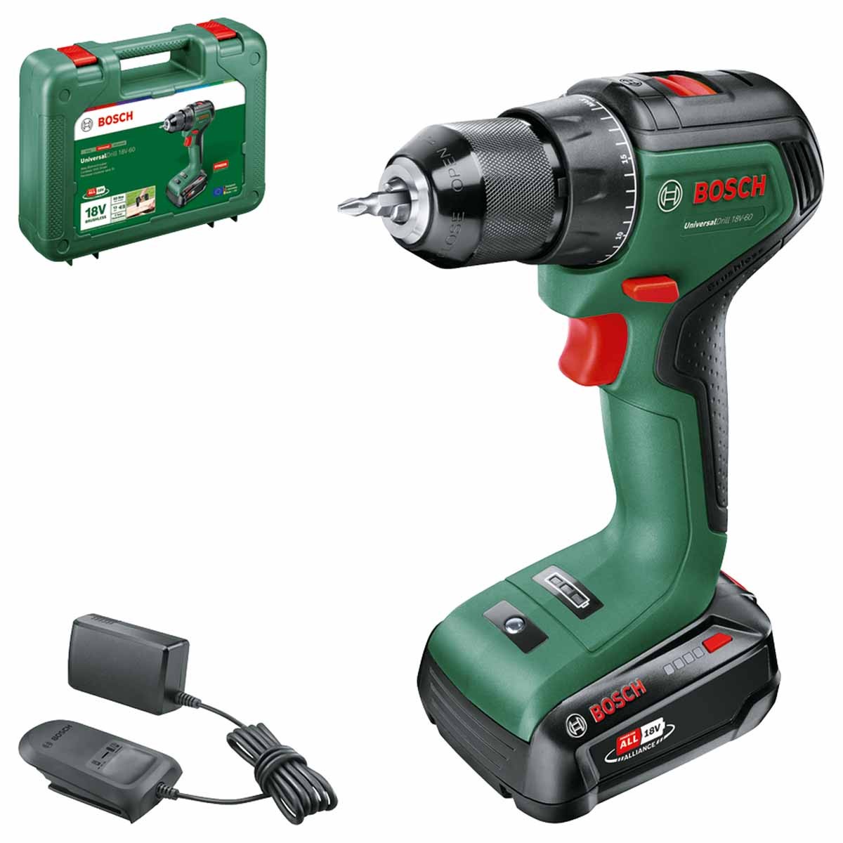 Bosch 06039D7070 UniversalDrill 18V-60 Cordless Drill Driver with 1x PBA 20Ah Battery