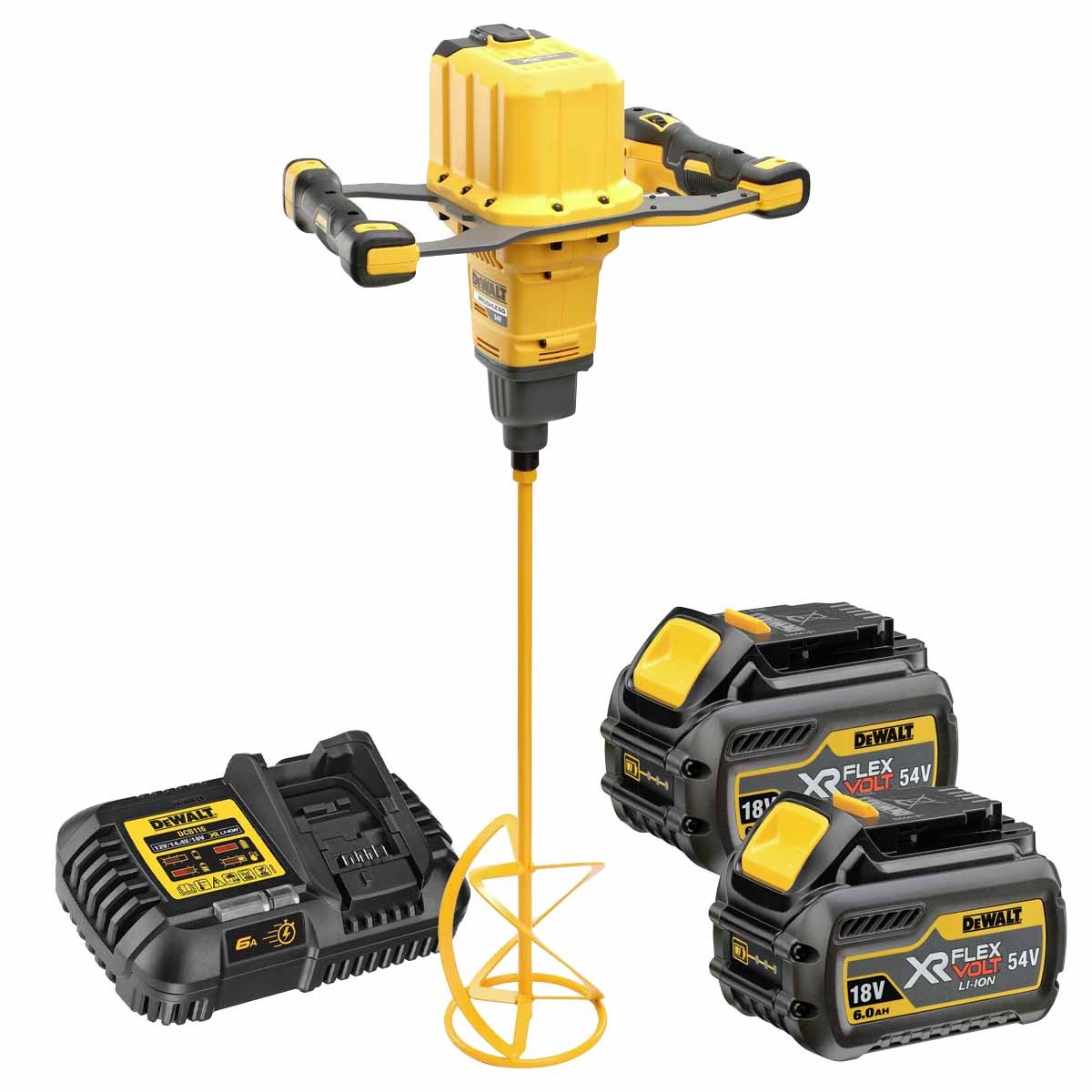 DeWalt DCD240T2 54V XR FlexVolt Brushless Paddle Mixer with 2x 60Ah Batteries