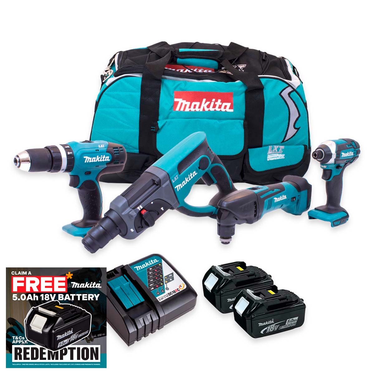 Makita DL T44 18V 4 Piece Kit with 2x 50Ah Batteries