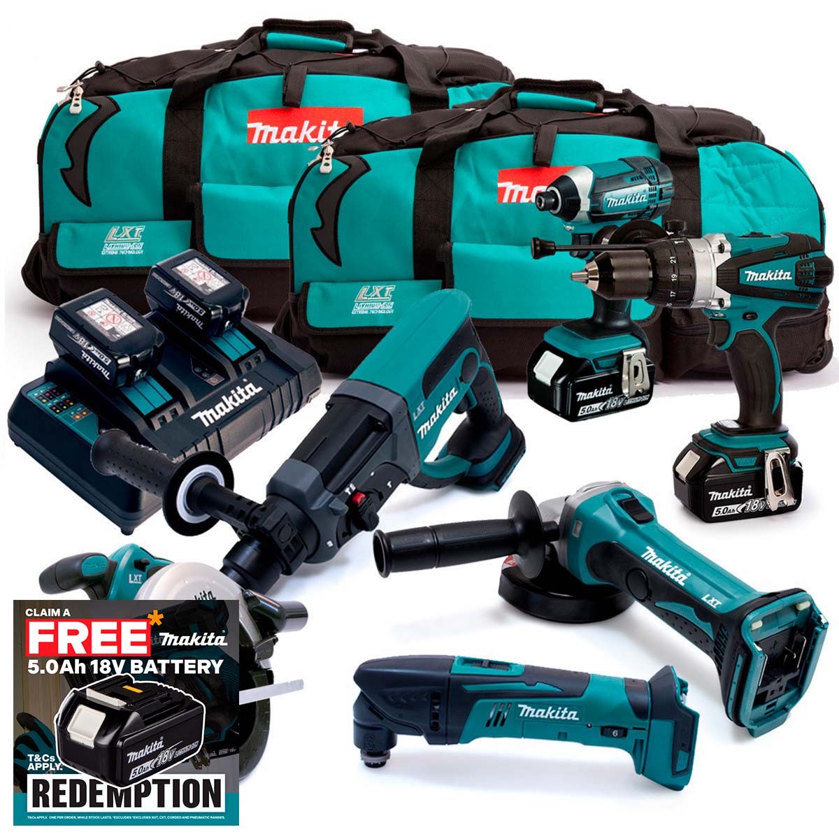 Makita MAKKIT6 18V 6 Piece Kit with 4x 50Ah Batteries and Charger