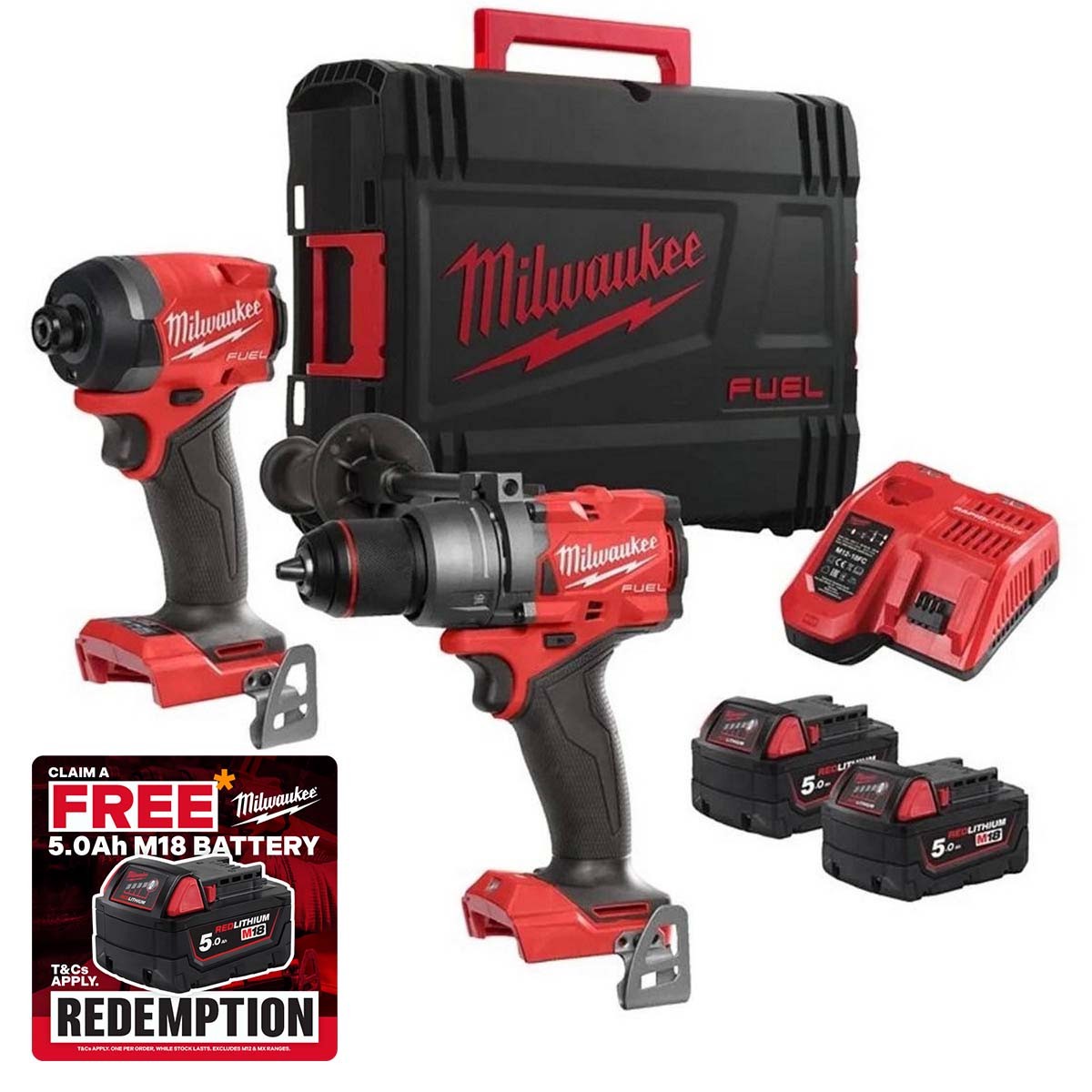Milwaukee M18 FPP2A3-502X 18V FUEL Twin Pack with 2x 50Ah Batteries Charger and Case