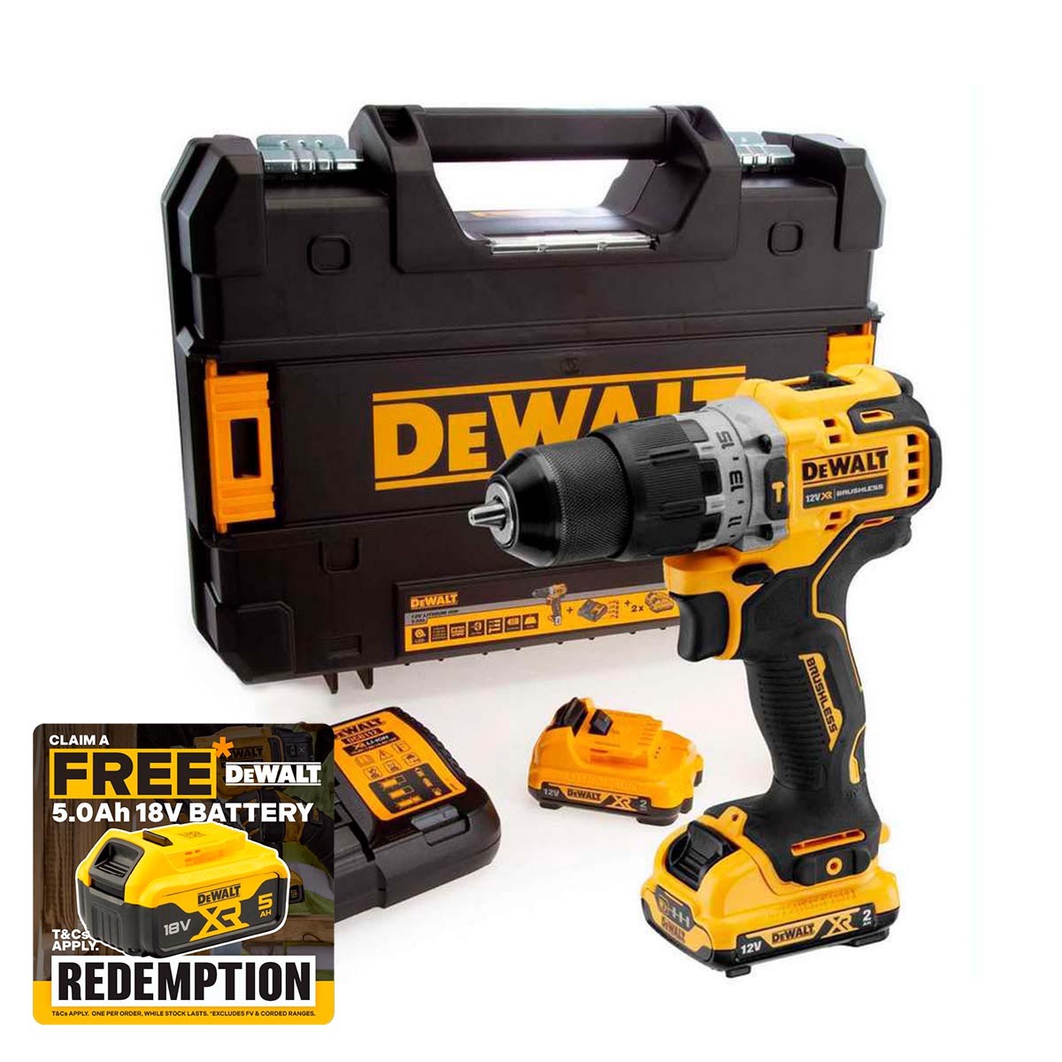 DeWalt DCD706D2 12V XR Brushless Sub-Compact Hammer Drill Kit with 2x 20Ah Batteries