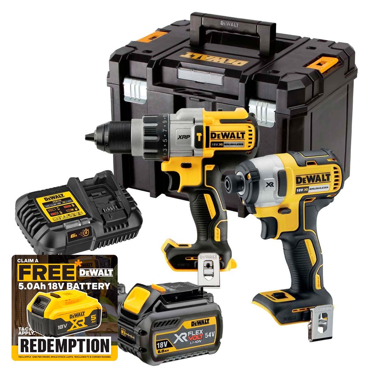 DeWalt DCK276T2T 18V XR Combi Drill Impact Driver Twin Kit with 2x 60Ah Batteries