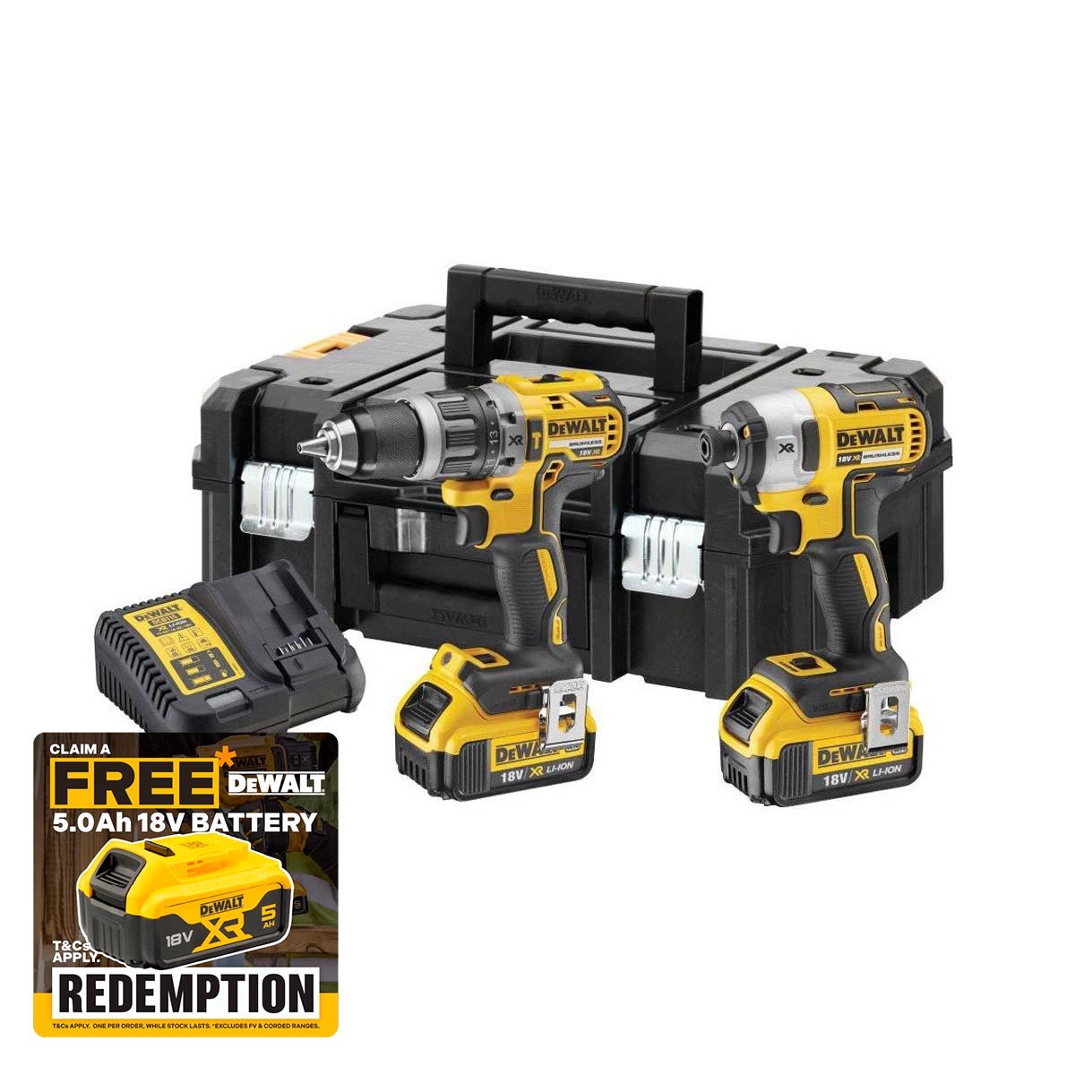 DeWalt DCK266M2T 18V XR Cordless Combi Drill Impact Driver Twin Pack with 2x 40Ah Batteries