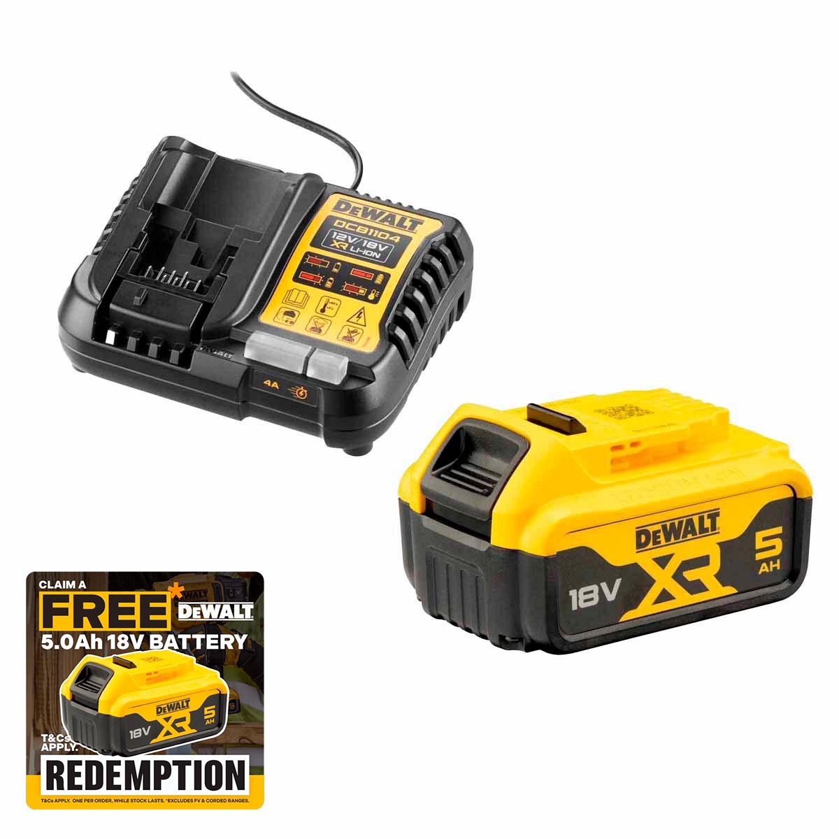 DeWalt DCB184 18V 50Ah Battery DCB1104 Fast Charger Bundle