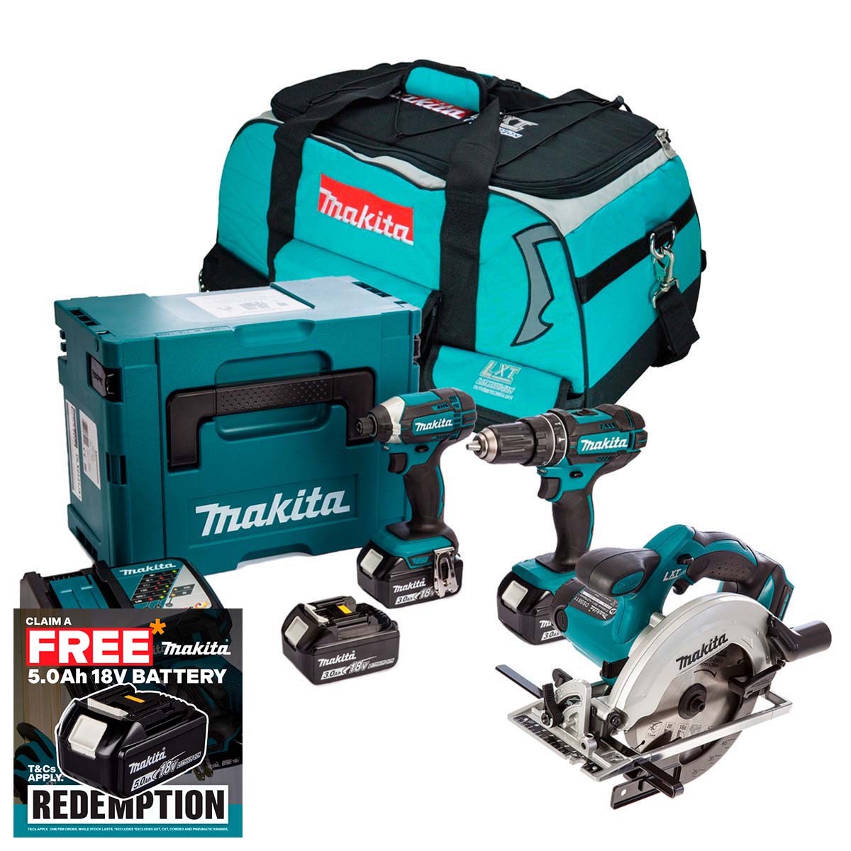 Makita 18V LXT Cordless 3 Piece Kit with 3 x 30Ah Batteries
